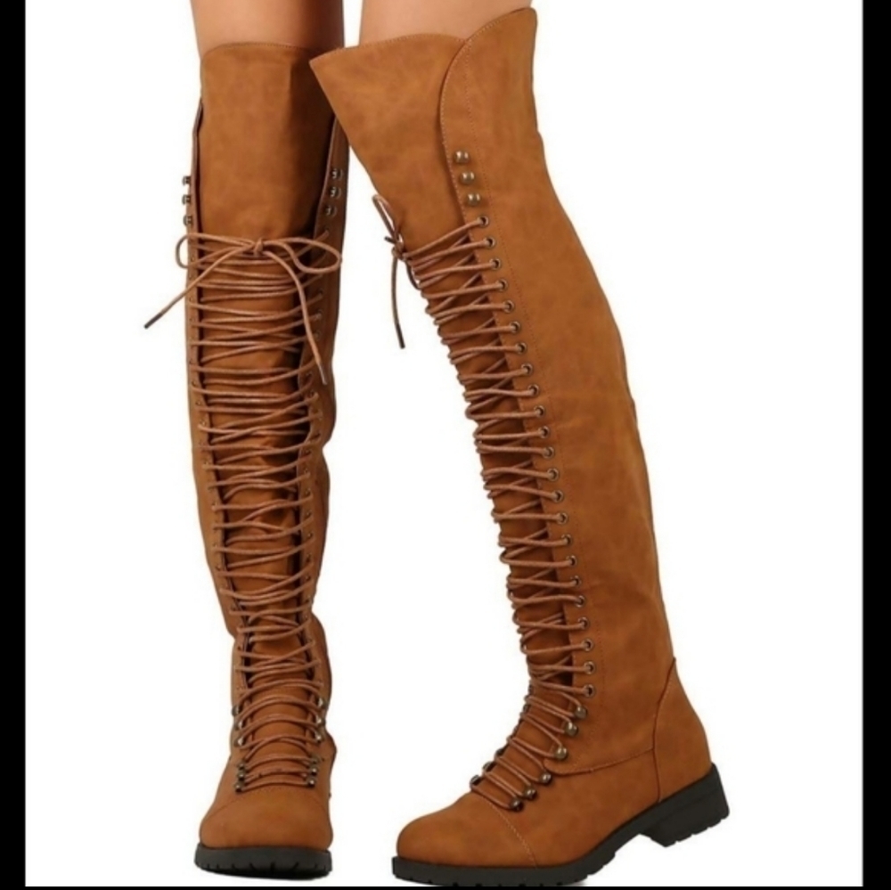 Mark and Maddux Over the Knee Lace-up Travis-05 Women's Boots - Size 6 (NWOB)
